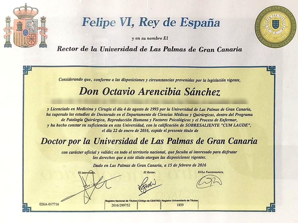Título de Doctor por la Universidad de Las Palmas de Gran Canaria